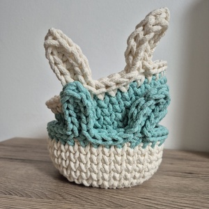 Nyuszifüles kosarak, Ünnepi díszek, dekorációk, Húsvéti díszek és dekorációk, Húsvéti asztaldíszek, Horgolás, MESKA
