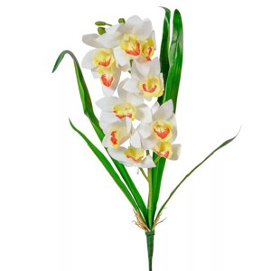 Gumi orchidea szál levéllel  - fehér, Kellékek & szerszámok, Dekorációs kellékek, Virágfej, , MESKA
