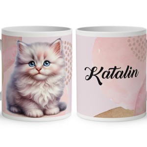 Kérd a Neveddel - Fehér hosszúszőrű cuki cicus mintás bögre, Otthon & Életmód, Konyhafelszerelés, tálalás, Tálalás, Bögre & Csésze, , MESKA