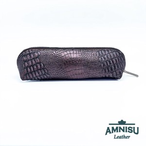 Metál barna krokkómintás rombusz swarovski köves bőr neszeszer / tolltartó K4029 - táska & tok - neszesszer - Meska.hu