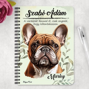 Személyre szabható - Barna francia bulldog portré mintás A5-ös füzet - otthon & életmód - papír, írószer - jegyzetfüzet & napló - Meska.hu