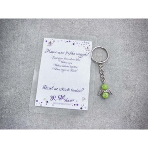 Hamarosan férjhez megyek zöld angyal medálos kulcstartó, Esküvő, Meghívó & Kártya, Tanú felkérő, , MESKA
