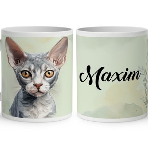 Névvel kérhető - Szürke Devon Rex macska portré mintás bögre, Otthon & Életmód, Konyhafelszerelés, tálalás, Tálalás, Bögre & Csésze, , MESKA