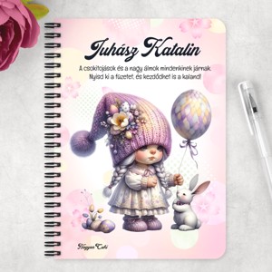 Személyre szabható - Lufis Húsvéti manólány nyuszival mintás A6-os füzet - otthon & életmód - papír, írószer - jegyzetfüzet & napló - Meska.hu