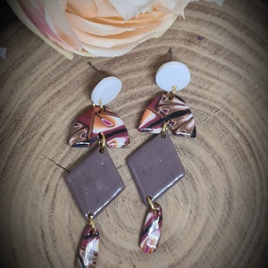 Naplemente ihlette. Fekete, fehér, arany, barna, narancs gyurma, polymerclay hosszú lógós fülbevaló. Ajándék nőknek. - ékszer - fülbevaló - lógó fülbevaló - Meska.hu