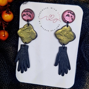 Halloween mintás logós mintás fülbevaló, tök, csontváz, szellem. Arany, bronz, fekete. Polymer clay. Ajándék nőknek., Ékszer, Fülbevaló, Lógó fülbevaló, Gyurma, MESKA