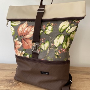 Barna-Beige roll-up hátizsák, laptop zsebbel, egyedi méretben - Meska.hu