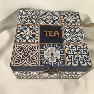 Kékes teás..., Otthon & Életmód, Konyhafelszerelés, tálalás, Konyhai tárolás, Tea & Kávé tárolás, Decoupage, transzfer és szalvétatechnika, Festett tárgyak, MESKA