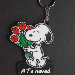 Egyedi neves Snoopy tulipáncsokorral kulcstartó, Táska & Tok, Kulcstartó & Táskadísz, Kulcstartó, , MESKA