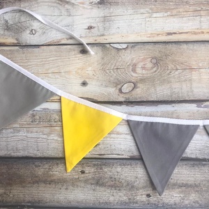 Szürke-sárga zászló füzér, girland  - otthon & életmód - dekoráció - fali és függő dekoráció - girland, zászlófűzér - Meska.hu