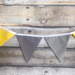 Szürke-sárga zászló füzér, girland  - otthon & életmód - dekoráció - fali és függő dekoráció - girland, zászlófűzér - Meska.hu