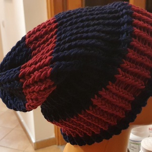 Kék-bordó 100% merino gyapjú sapka - ruha & divat - sál, sapka, kendő - sapka - Meska.hu