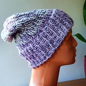 Lila-rózsaszín-fehér 100% merinó gyapjú sapka - ruha & divat - sál, sapka, kendő - sapka - Meska.hu