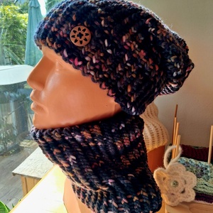 DHG Piuma Print 100% extra finom merino gyapjú fonalból kézzel készült sapka-körsál szett  - Meska.hu