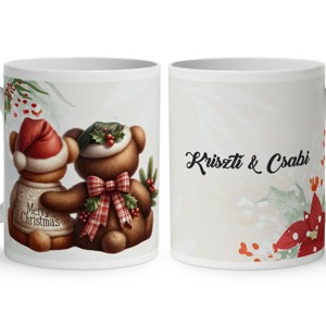 Névvel kérhető - Karácsonyi Teddy maci - együtt (kockás masni) mintás bögre, Otthon & Életmód, Konyhafelszerelés, tálalás, Tálalás, Bögre & Csésze, , MESKA
