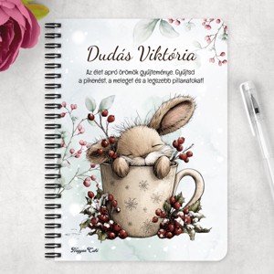 Személyre szabható - Cuki téli nyuszi bögrében mintás A6-os füzet - otthon & életmód - konyhafelszerelés, tálalás - tálalás - bögre & csésze - Meska.hu