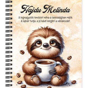 Személyre szabható - Lazulós Kávés lajhár mintás A6-os füzet, Otthon & Életmód, Papír, írószer, Jegyzetfüzet & Napló, , MESKA