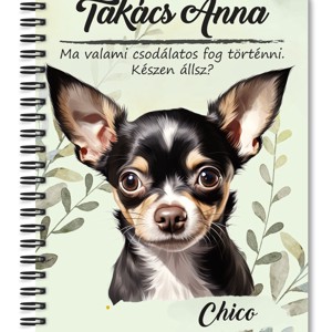 Személyre szabható - Fekete Csivava portré mintás A6-os füzet, Otthon & Életmód, Papír, írószer, Jegyzetfüzet & Napló, , MESKA