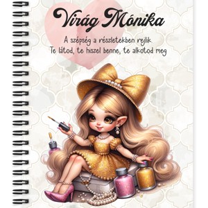 Személyre szabható - Cuki Arany Körmös manólány mintás A5-ös füzet, Otthon & Életmód, Papír, írószer, Jegyzetfüzet & Napló, , MESKA