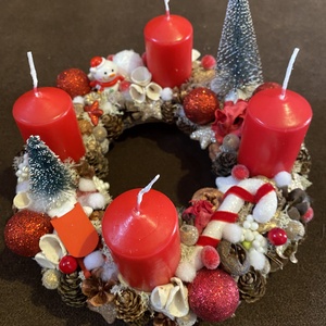 Piros adventi koszorú - karácsony - adventi díszek - adventi koszorú - Meska.hu