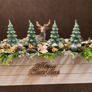 Szarvasos asztaldísz, Karácsony, Adventi díszek, Adventi asztaldísz, Virágkötés, MESKA