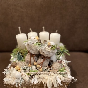 Babacipős adventi asztaldísz, Karácsony, Adventi díszek, Adventi asztaldísz, Virágkötés, MESKA