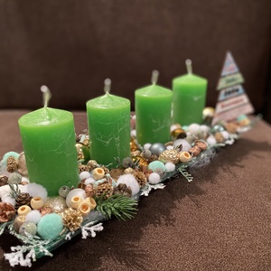 Zöld adventi asztaldísz, Karácsony, Adventi díszek, Adventi asztaldísz, Virágkötés, MESKA