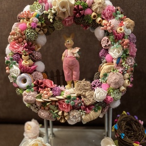 Tavaszi nyuszis ajtódísz, Otthon & Életmód, Dekoráció, Ajtó- és ablak dekoráció, Ajtódísz & Kopogtató, Virágkötés, MESKA