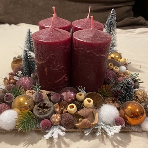 Adventi asztaldísz bordó - Meska.hu
