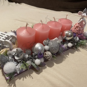 Adventi asztaldísz rózsaszín - karácsony - adventi díszek - adventi asztaldísz - Meska.hu