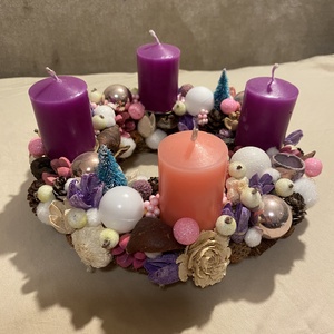 Adventi koszorú lila-rózsaszín - karácsony - adventi díszek - adventi koszorú - Meska.hu