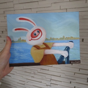 Nyuszi rolleren (olajfestmény) - művészet - festmény - olajfestmény - Meska.hu