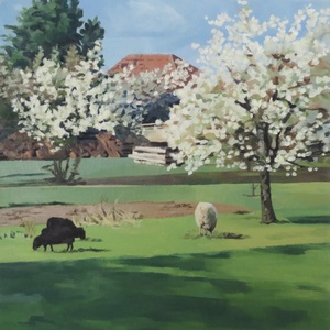 Tavaszi kert, Művészet, Festmény, Olajfestmény, Festészet, MESKA