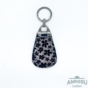 Ezüst - fekete virág mintás csepp alakú swarovski köves bőr kulcstartó H8029 - táska & tok - kulcstartó & táskadísz - kulcstartó - Meska.hu