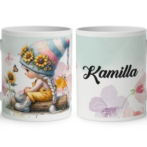 Névvel kérhető - Pillangós napraforgós manó lány mintás bögre, Otthon & Életmód, Konyhafelszerelés, tálalás, Tálalás, Bögre & Csésze, , MESKA