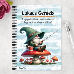 Személyre szabható - Gombás horgász manó mintás A6-os füzet - otthon & életmód - papír, írószer - jegyzetfüzet & napló - Meska.hu