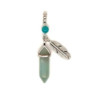 Vogel medál fém toll Amazonit 8x30mm, Ékszer, Nyaklánc, Medál, , MESKA
