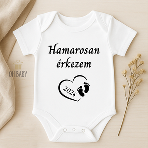 Hamarosan érkezem body, Bababejelentés, Nagyszülő leszel bejelentés, Egyedi Ajándék nagyszülőknek, Gyermekáldás - Meska.hu