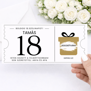 18. Születésnap, Kaparós Sorsjegy, Kaparós Szülinapi Kártya, Egyedi Meglepetés Kártya, Szülinapi Köszöntő, Otthon & Életmód, Papír, írószer, Ajándékozás kellékei, Ajándék sorsjegy, Fotó, grafika, rajz, illusztráció, MESKA
