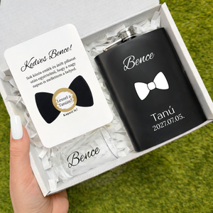 Tanú ajándék férfiaknak � tanú felkérő szett laposüveggel és felespohárral, Esküvő, Meghívó & Kártya, Tanú felkérő, Fotó, grafika, rajz, illusztráció, Mindenmás, MESKA