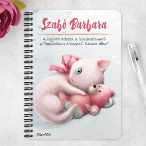Személyre szabható - Cica macival mintás A6-os füzet - otthon & életmód - papír, írószer - jegyzetfüzet & napló - Meska.hu