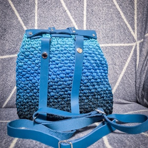 Horgolt hátizsák bőr szerelékkel, zsebes béléssel, Táska & Tok, Hátizsák, Hátizsák, Horgolás, Varrás, MESKA