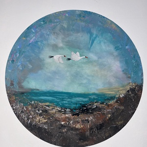 Libertas Super Mare - Absztrakt akril festmény repülő hattyúkkal - művészet - festmény - akril - Meska.hu