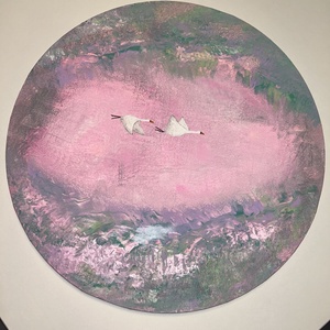 Volare in Silentio - Absztrakt akril festmény repülő hattyúkkal - művészet - festmény - akril - Meska.hu