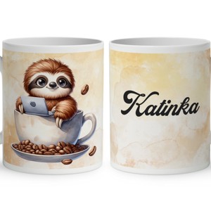 Névvel kérhető - Kávés lajhár és a laptop mintás bögre, Otthon & Életmód, Konyhafelszerelés, tálalás, Tálalás, Bögre & Csésze, , MESKA