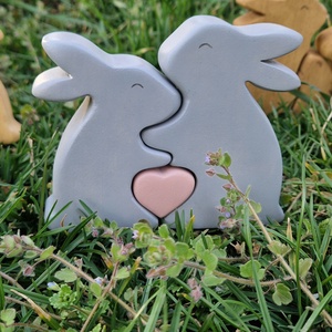 Ölelős nyuszipár szívvel - játék & sport - plüssállat & játékfigura - nyuszi - Meska.hu