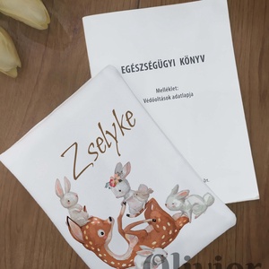 Őzikés nyuszis egészségügyi kiskönyv borító névvel nyomott mintával, Otthon & Életmód, Papír, írószer, Egészségügyi kiskönyv borító, Varrás, MESKA