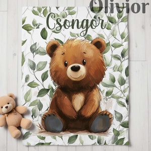Maci mintás Neves, névre szóló puha takaró, baba pléd névvel, Otthon & Életmód, Babaszoba, gyerekszoba, Babatakaró, gyerek pléd, Varrás, Fotó, grafika, rajz, illusztráció, MESKA