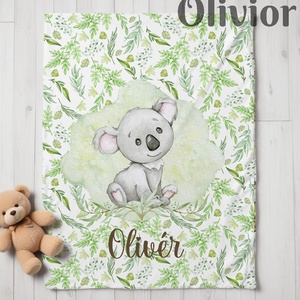 Koala mintás Neves, névre szóló puha takaró, baba pléd névvel, Otthon & Életmód, Babaszoba, gyerekszoba, Babatakaró, gyerek pléd, Varrás, Fotó, grafika, rajz, illusztráció, MESKA