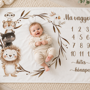 Afrikai állat mintás neves hónaptakaró mérföldkőpléd, Baba - mama, Baba ágynemű, Babatakaró, gyerek pléd, Varrás, Fotó, grafika, rajz, illusztráció, MESKA